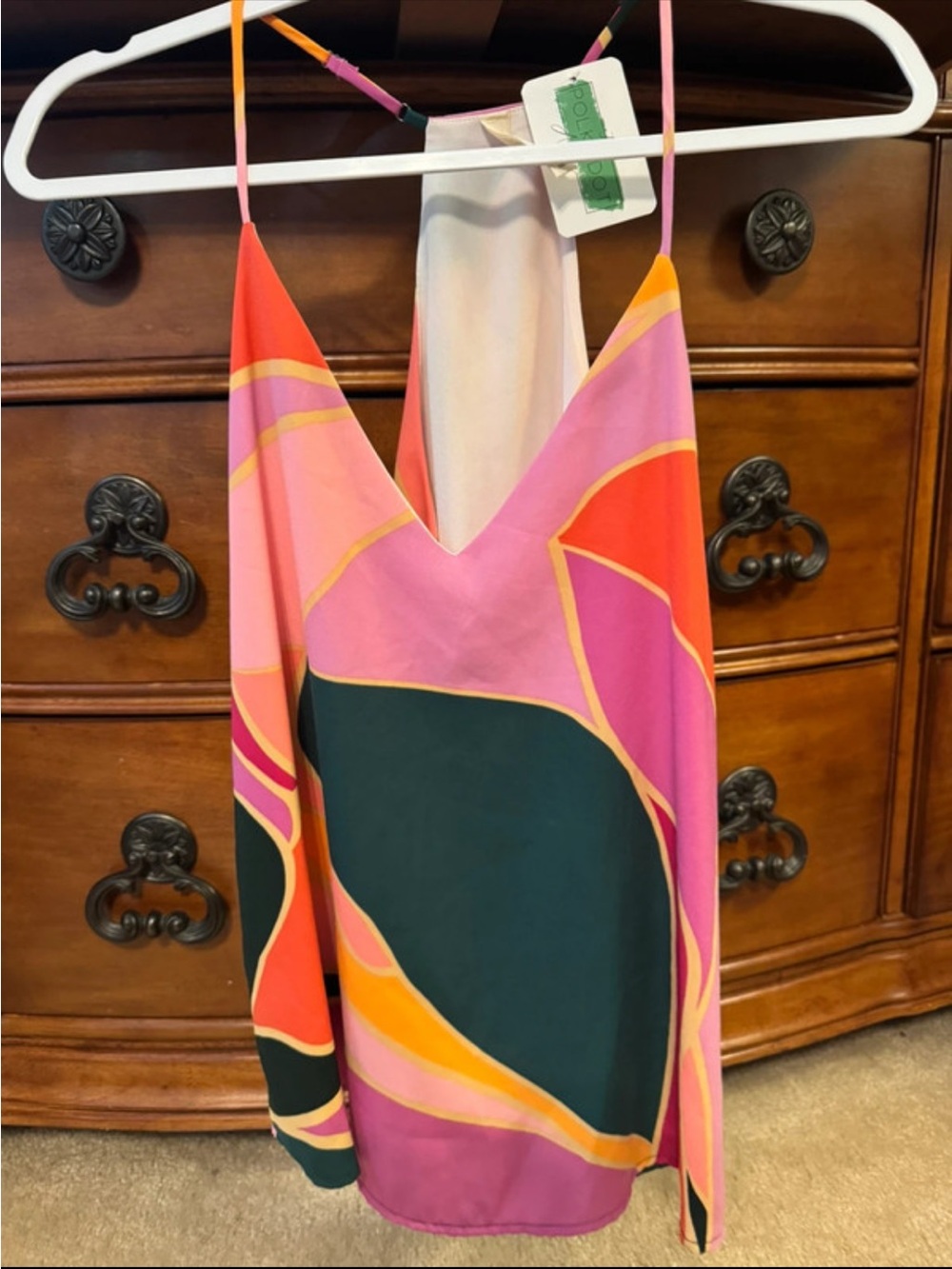 Tyche Pink, Green & Orange V-Neck Tank Top